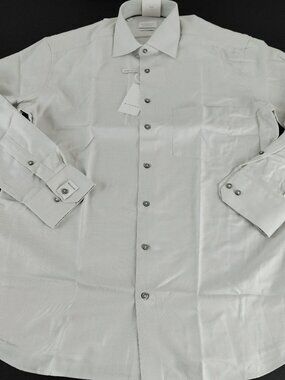 Eterna Modern Fit Button Front Dress Shirt Men's Size 41/16 Gray White Cotton